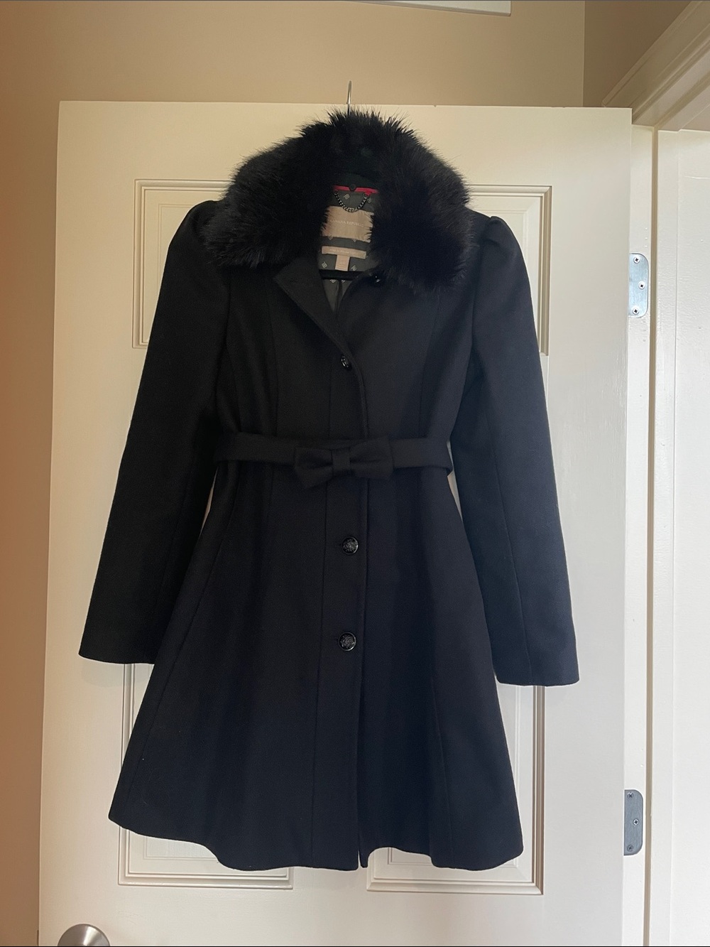 Banana Republic Black Coat with Faux Fur Collar